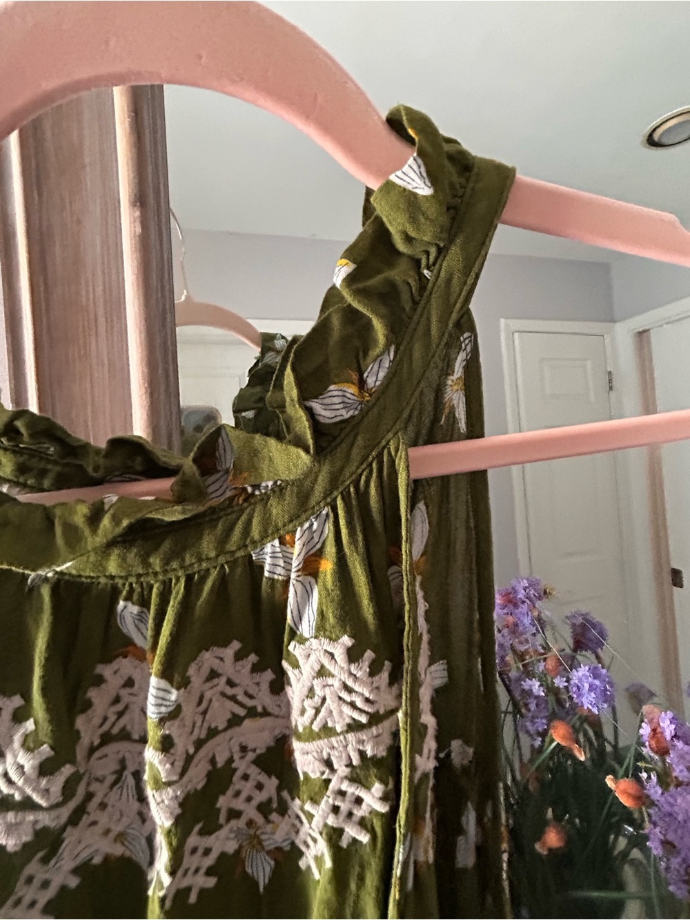 THML Olive Green Floral Embroidered Sleeveless top